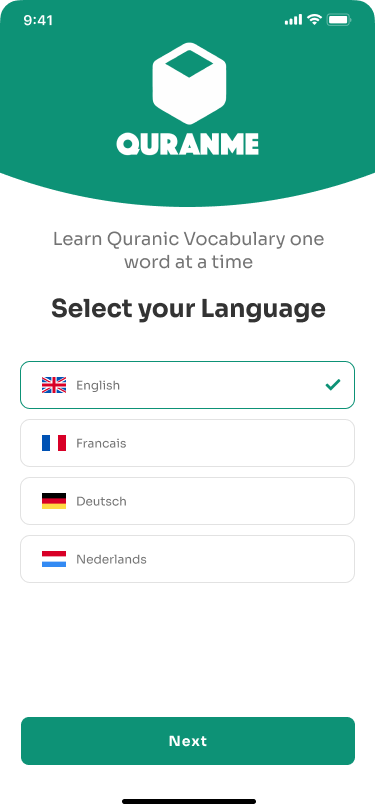 QuranMe mobile — Select Language