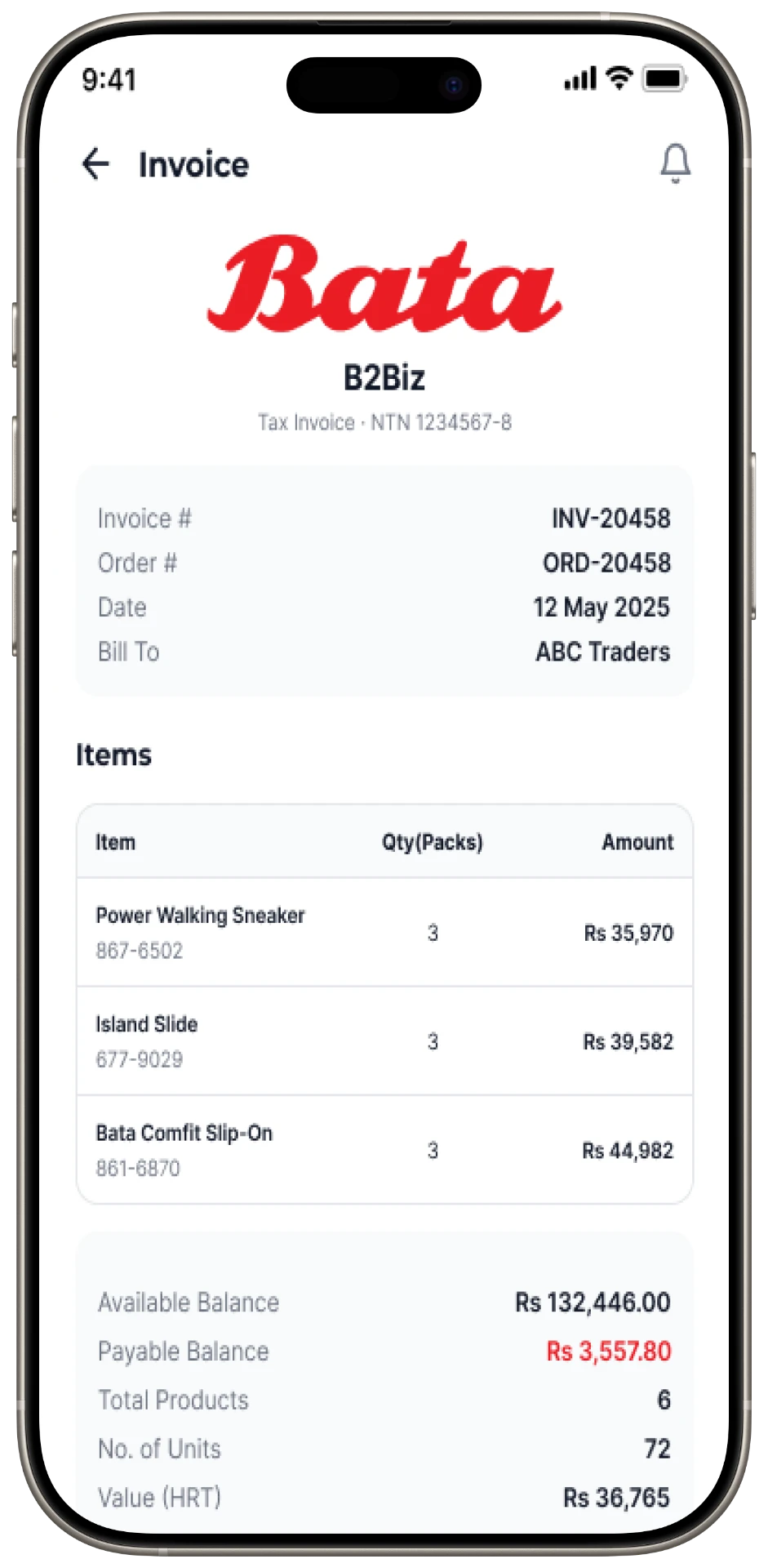 Bata B2Biz mobile — Invoice