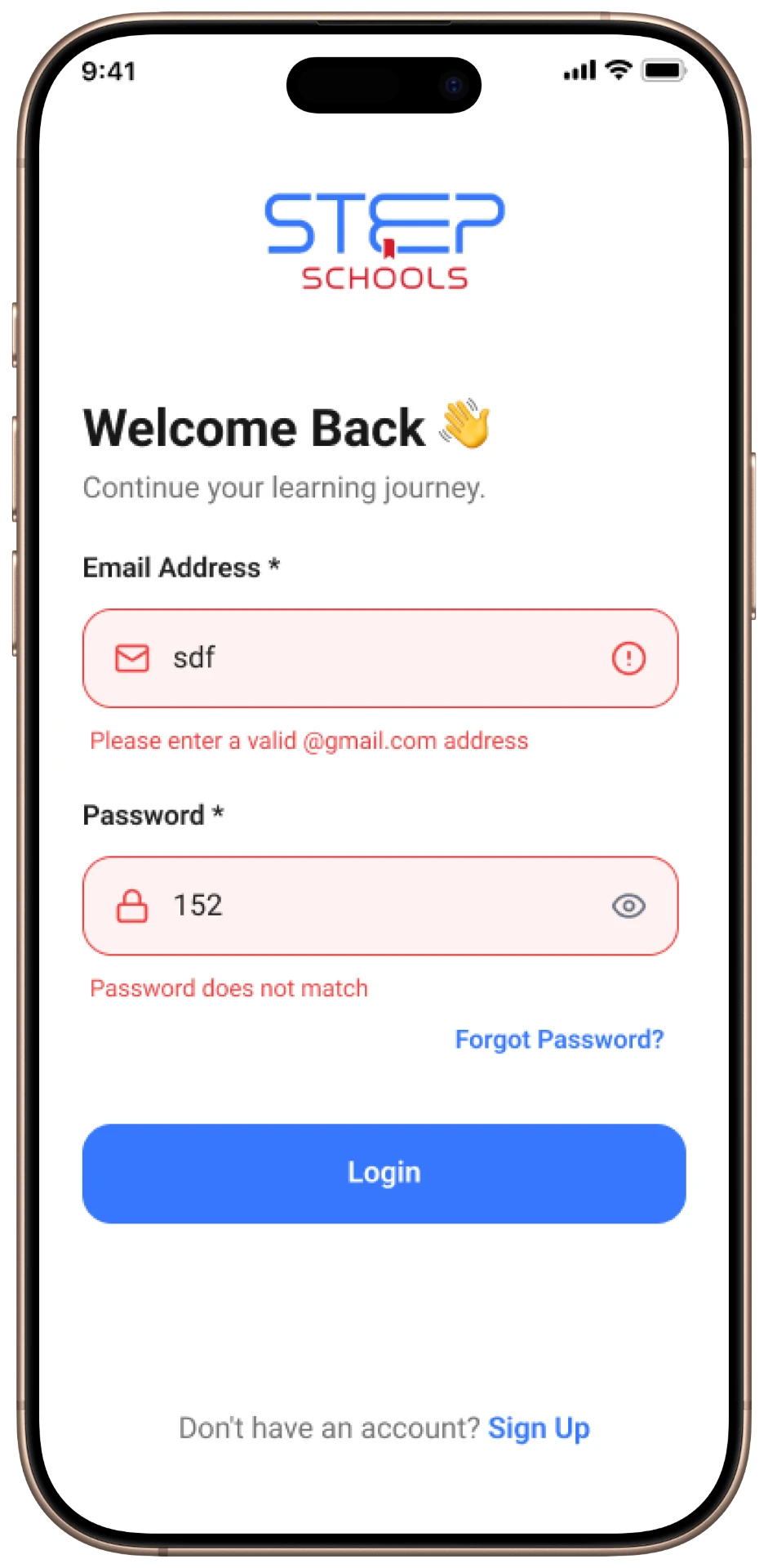 Step Schools mobile — Login