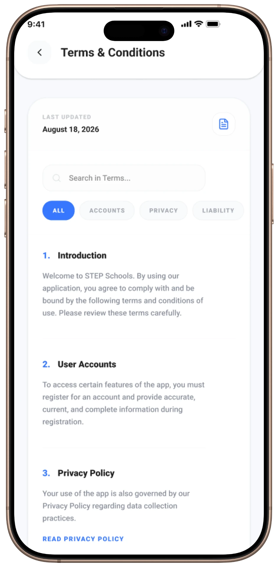 Step Schools mobile — Terms