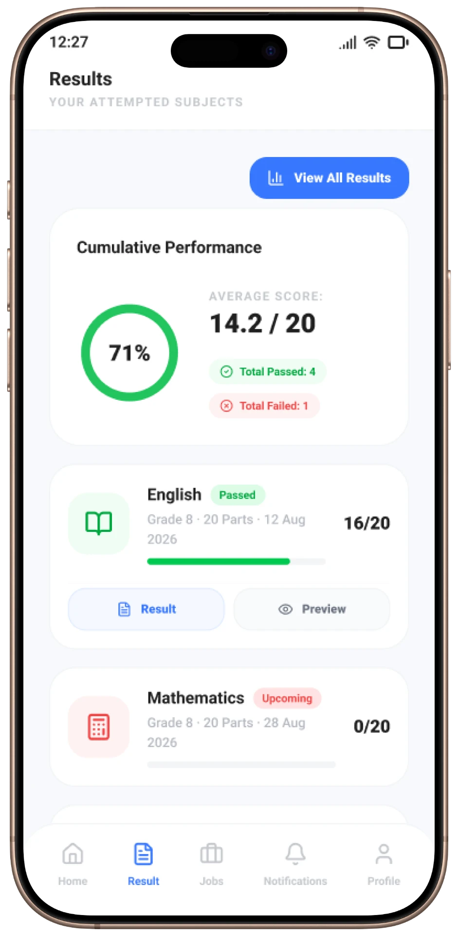 Step Schools mobile — Results