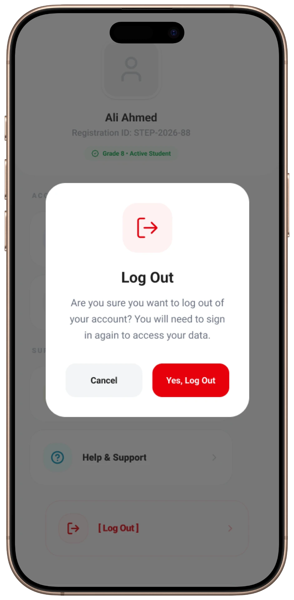 Step Schools mobile — Logout Modal