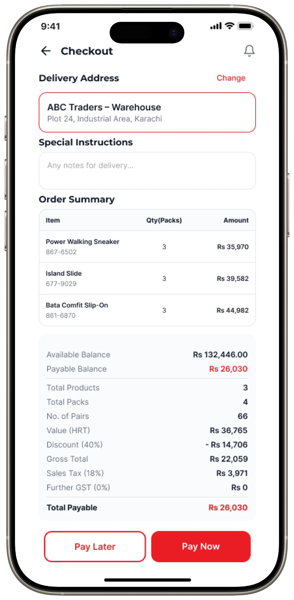 Bata B2Biz mobile — Checkout