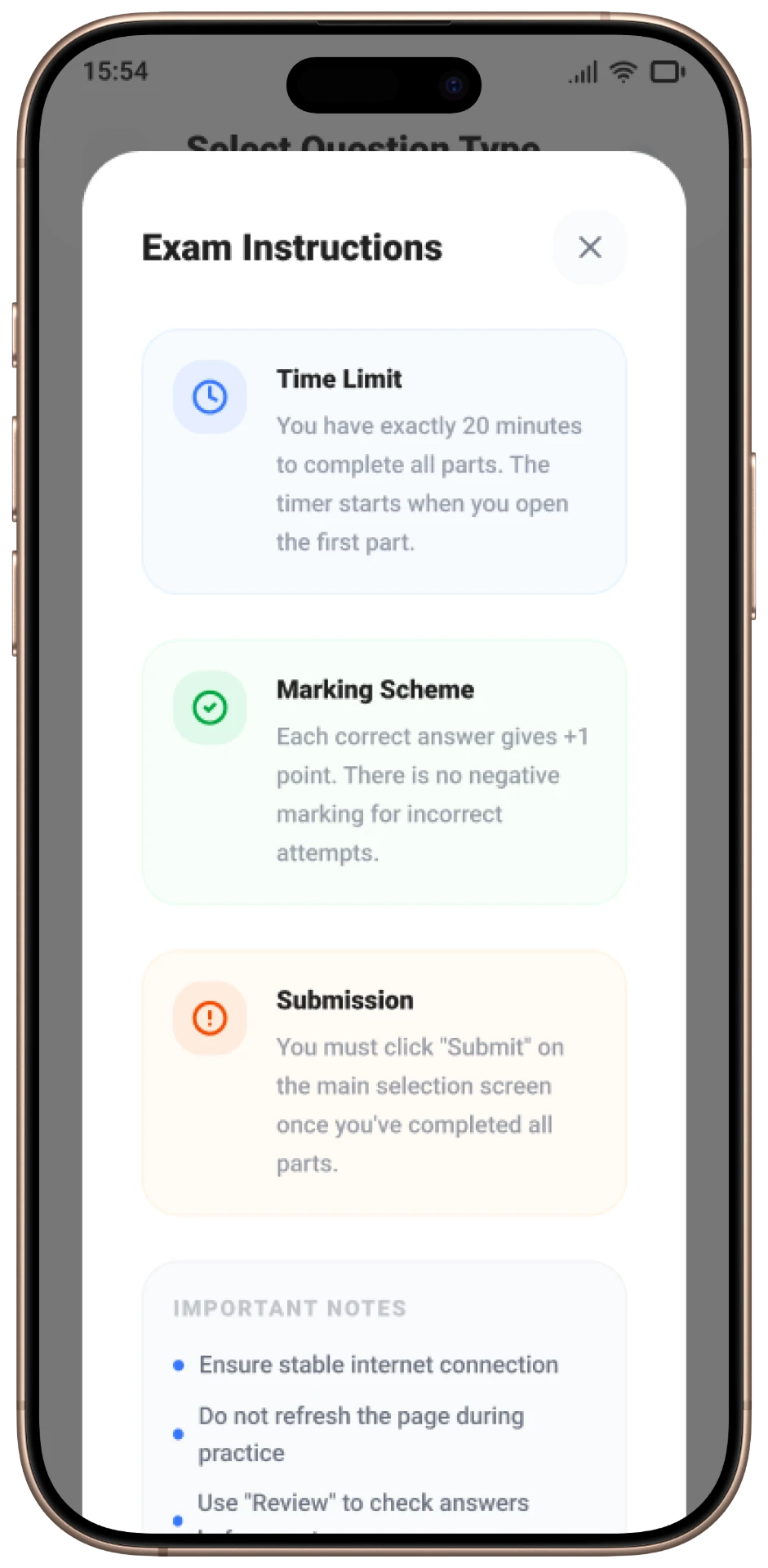 Step Schools mobile — Exam Instructions