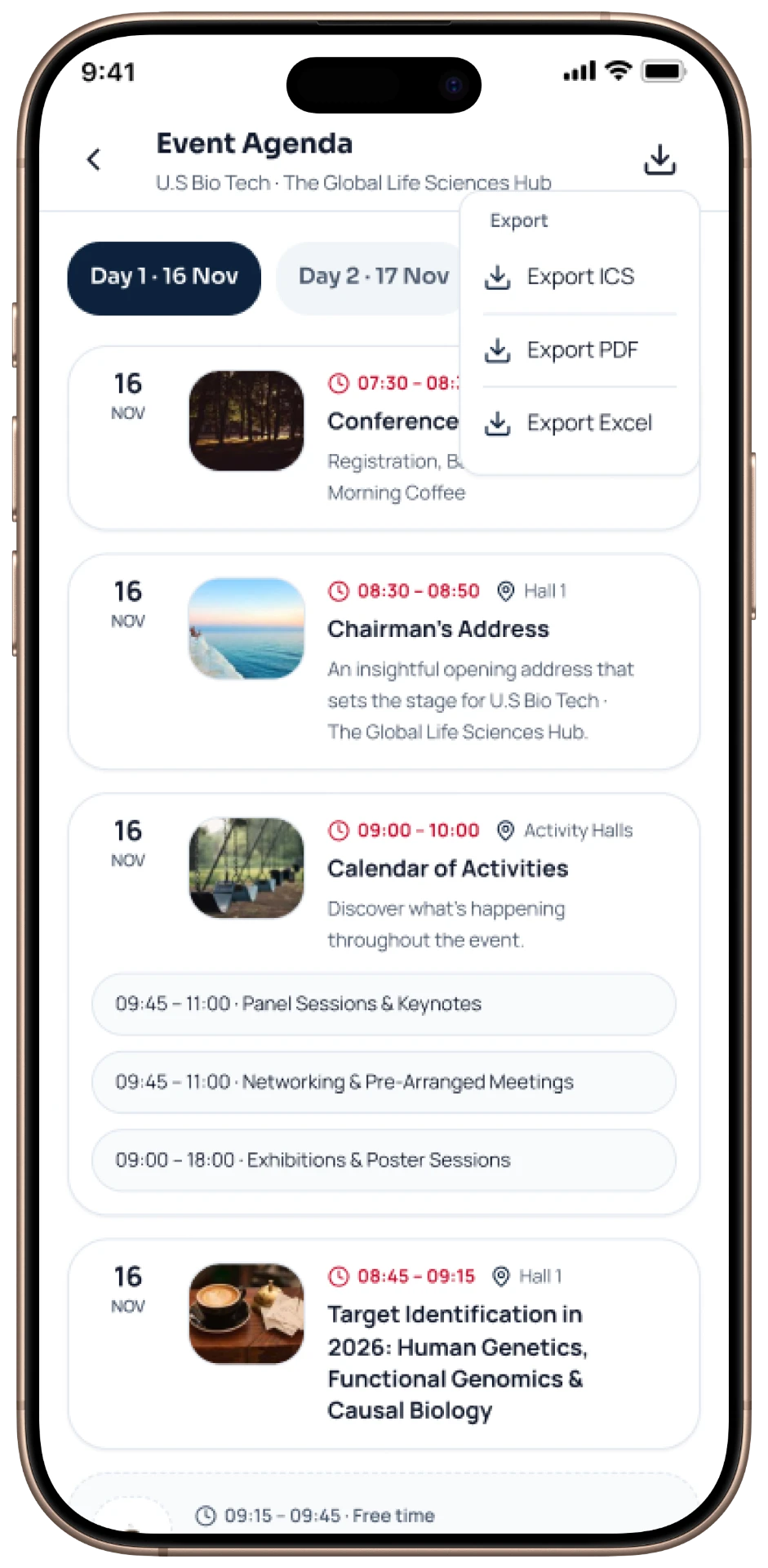 Conferia mobile — Agenda