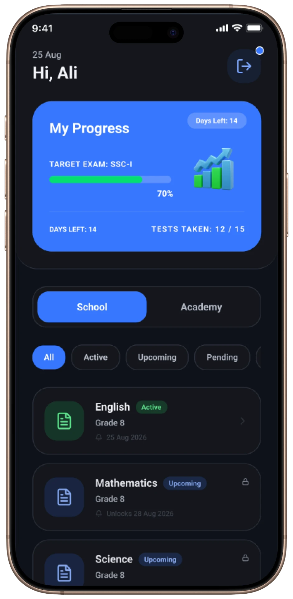 Step Schools mobile — Dark Mode — Home