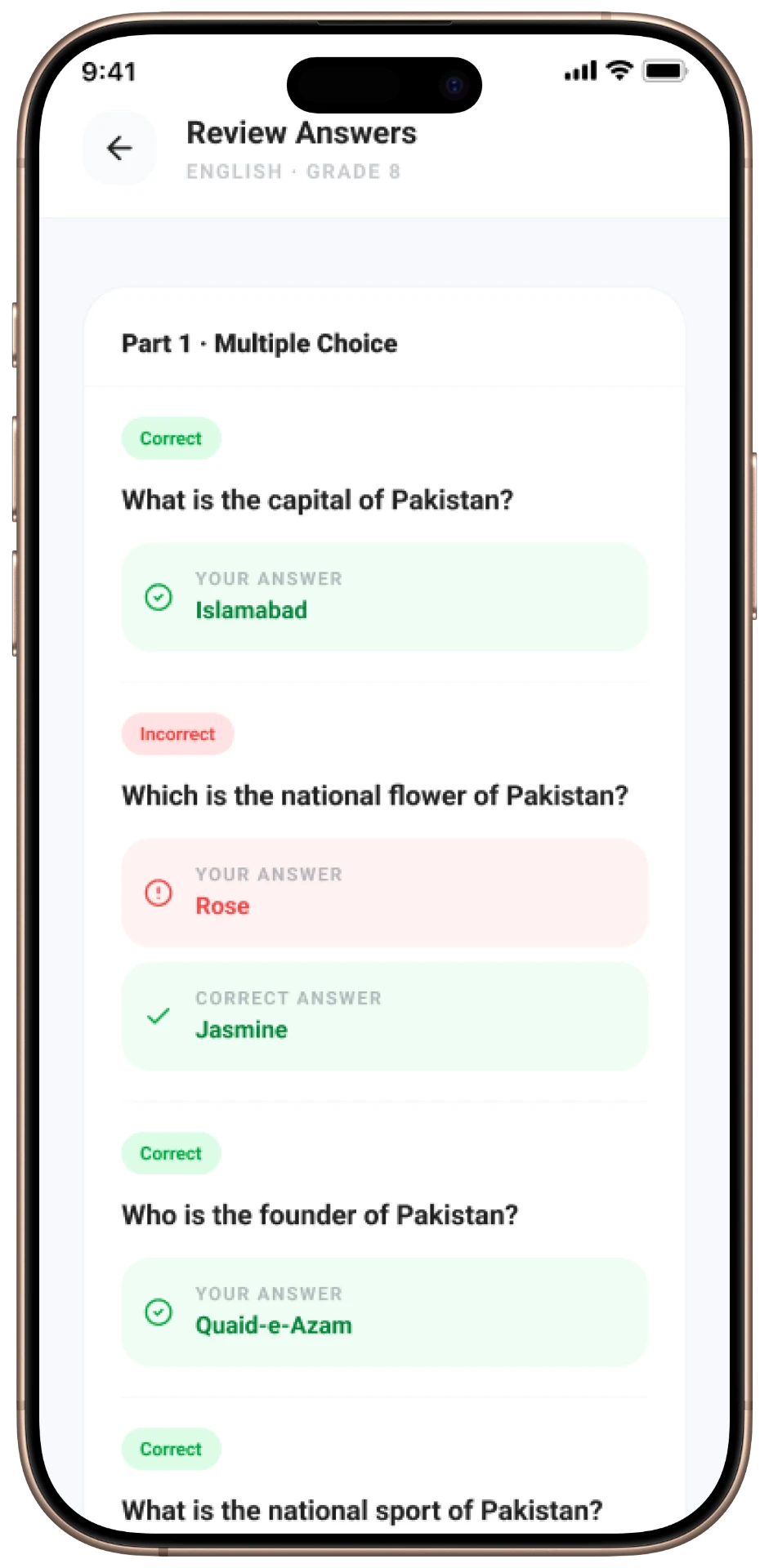 Step Schools mobile — Review Answers