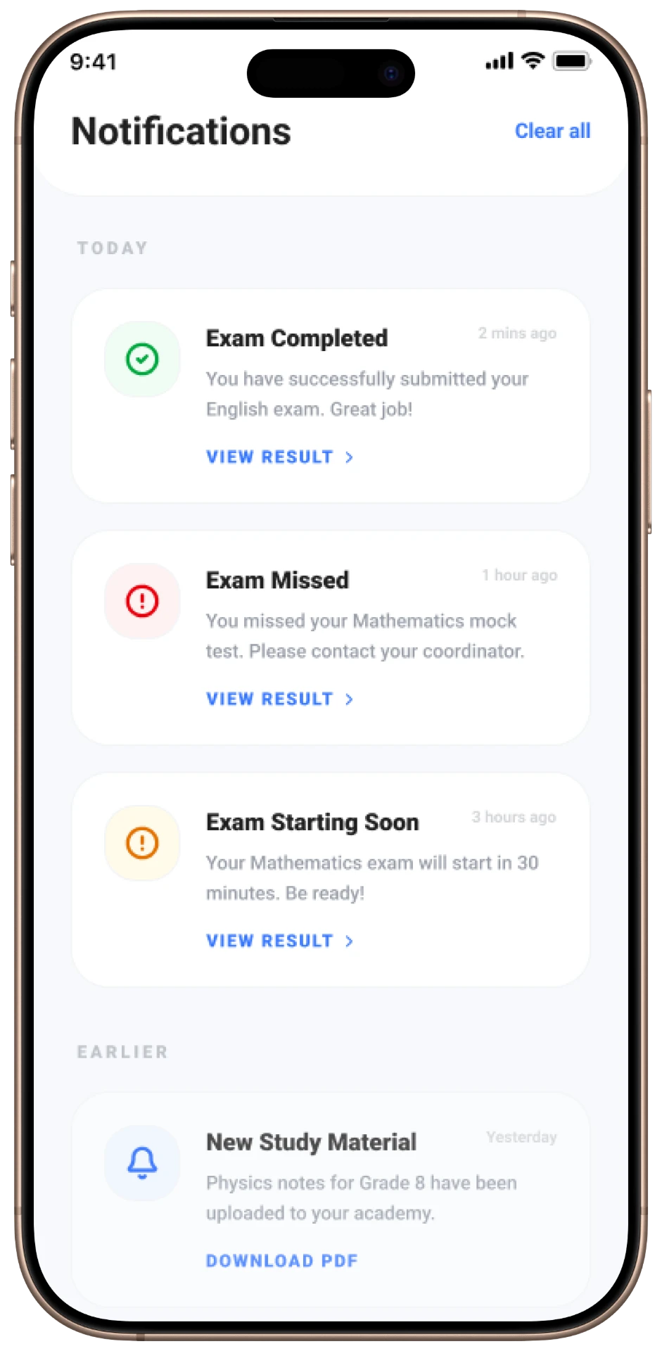 Step Schools mobile — Notifications