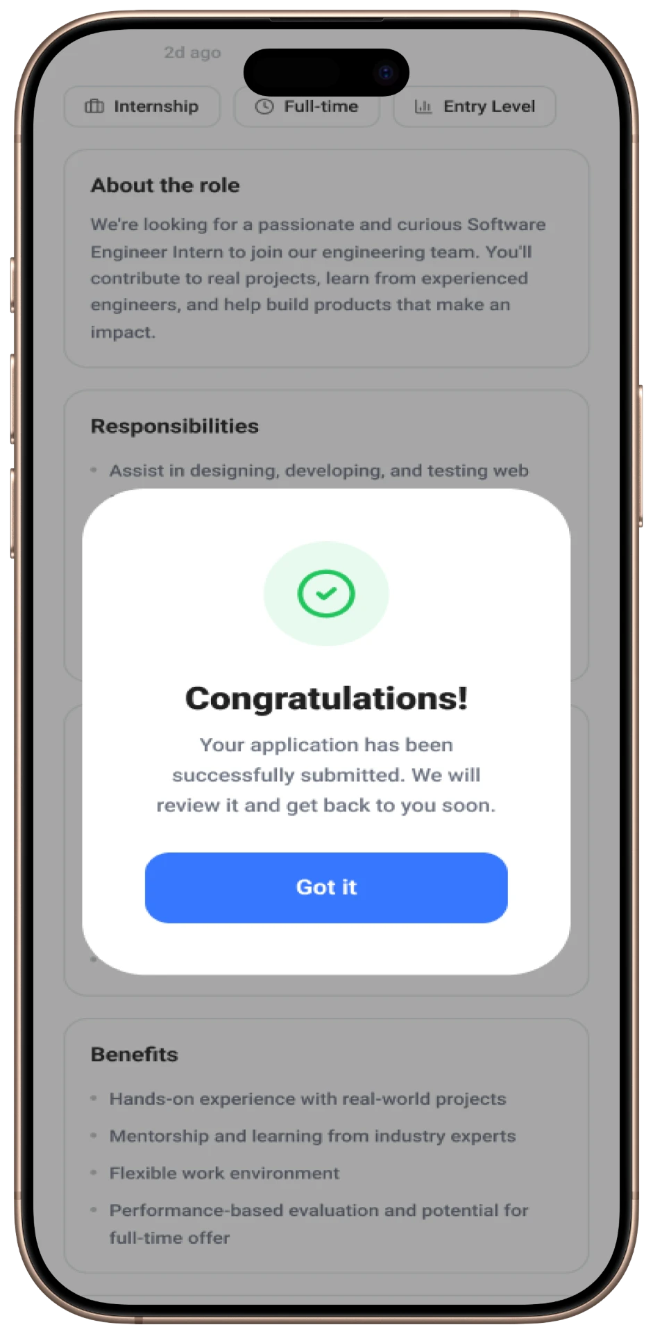 Step Schools mobile — Application Submitted
