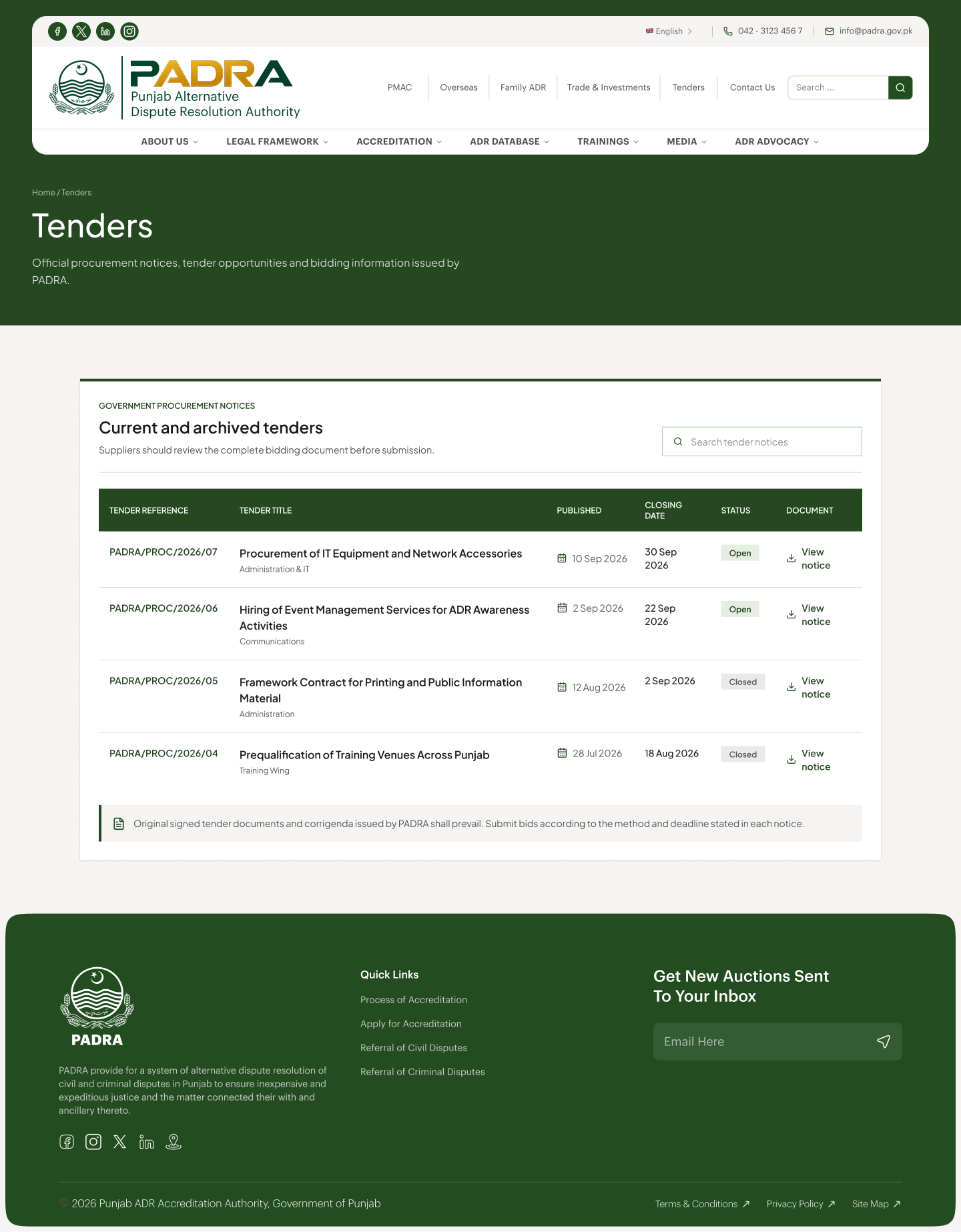 PADRA — Tenders