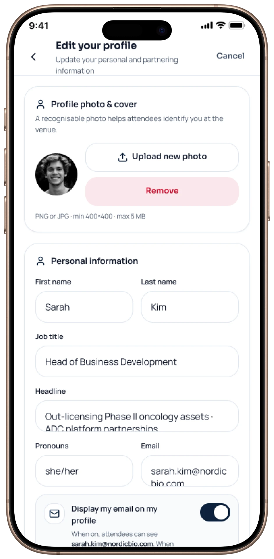 Conferia mobile — Edit Profile