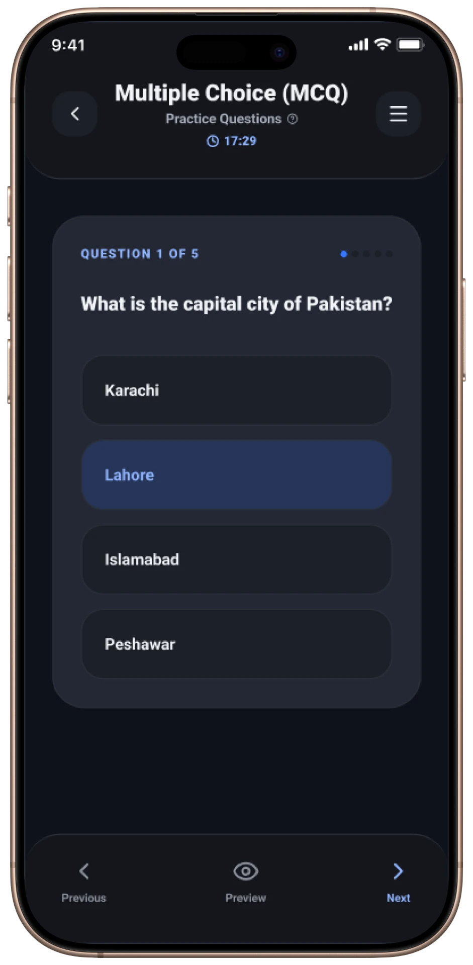 Step Schools mobile — Dark Mode — MCQ Practice